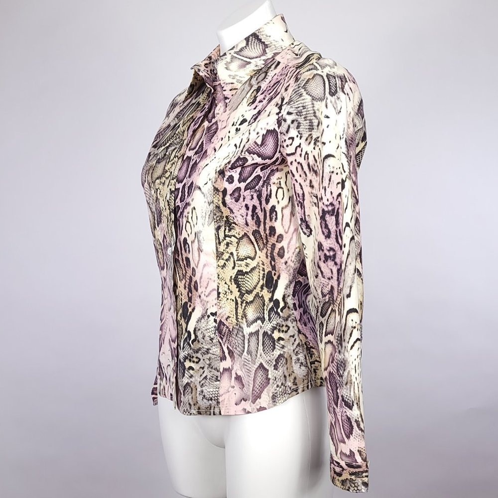 Etcetera Pink Cream Snakeskin Animal Print Button Down Shirt Blouse Womens 4 - Picture 2 of 6